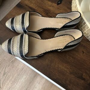 Isaac Mizrahi Black and Natural Striped D'Orsay Pointed Flats